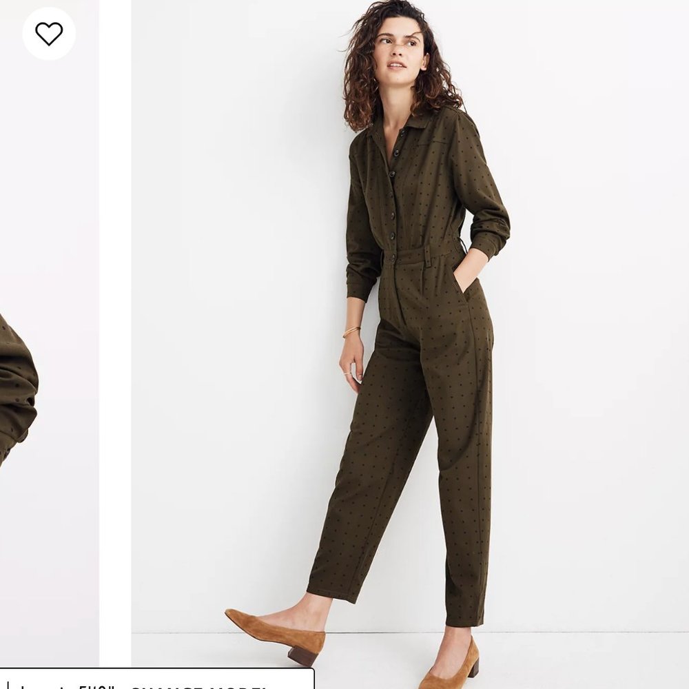 Madewell Seamed Coverall Jumpsuit in Olive Grid Dot